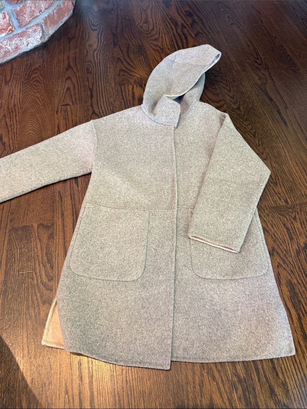 Zara Kids Hooded Pea Coat in gray with Light Taupe interior
